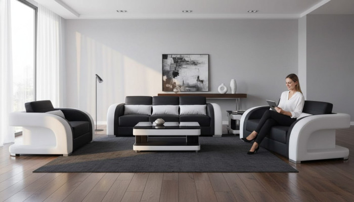 XXL Couch Leder Wohnlandschaft Garnitur Design Modern Sofa garnituren 3+2+1 Neu