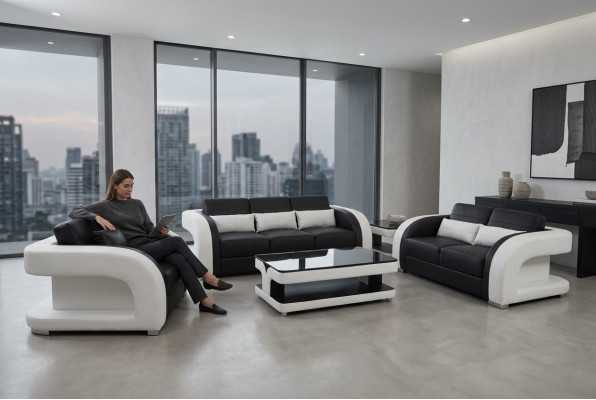XXL Leder Wohnlandschaft Garnitur Design Modern Sofagarnitur 3+2+1 F3002C+Tisch