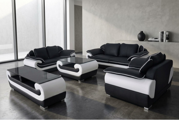 Leder Modern XXL Couch Wohnlandschaft Ledersofa Sofa Garnitur 3+2+1 D04 + Tisch