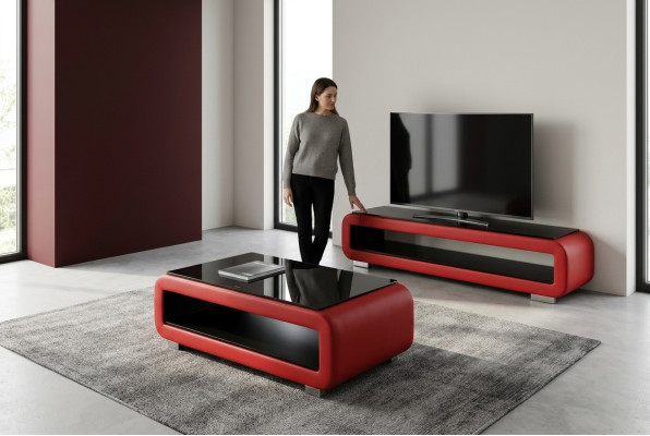 Designer Couchtisch Polster Leder Glas Moderner Tisch CT9010 + RTV