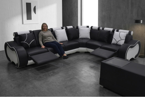 Roh Moderní XXL Pohovka Z Ušlechtilé KožeŠtruktura-35 LED-souprava gosdině Pravé Kože.