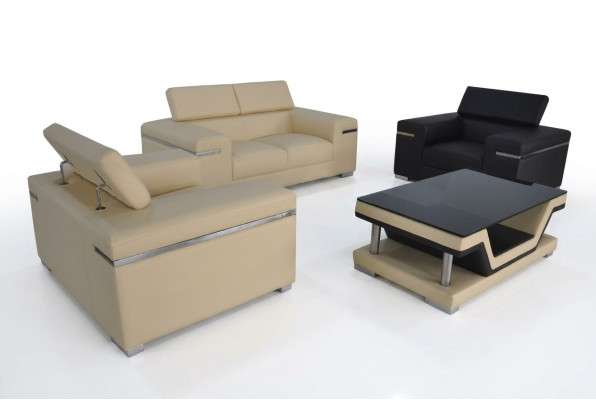 Wohn Couch Leder Sofa Landschaft Sitz Polster Garnitur Eck 2+1+1 Neu Sofas Set