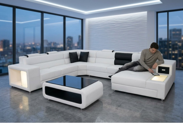 Design Leder Polster Ecke Leder Sitz Sofa Polster Eck Wohn Landschaft Zimmer Neu