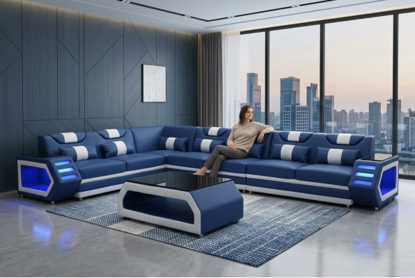 Designer Leder Polster Sitz Ecke Sofa Polster Eck Landschaft Zimmer XXL