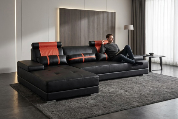 Design kůže Polstergarnitur XXL Sedací pokoj Nábytková souprava Pohovka Designový rohový model