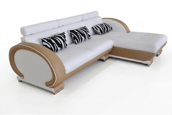 Ecksofa z kůže, rohová sedací souprava, obývací kout, krajina L tvaru, designové polstrování, nové.