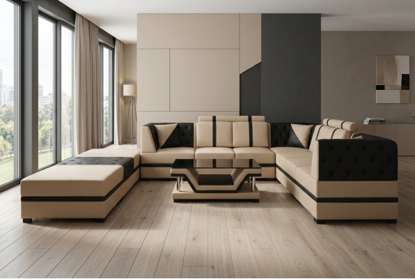 Eck Sofa Couch Wohnlandschaft Leder Ecke Couchen Polster Sitz Garnitur