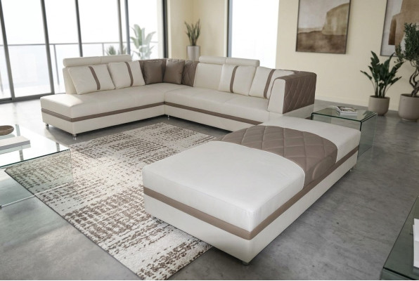 Ecke Leder Modern XXL Couch Wohnlandschaft Ledersofa Sofa L-Form A1128II+Hocker