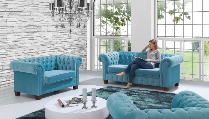 Chesterfield 2+1+1 Sofagarnitur Couch Polster Sitz Garnitur Sofa Couchen