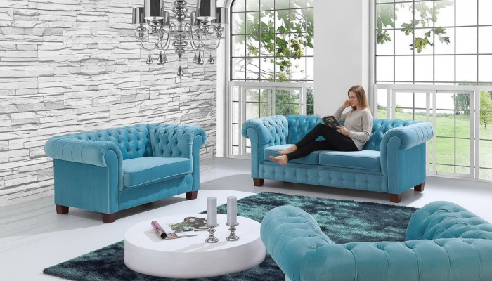 Chesterfield 2+1 Sofagarnitur Couch Polster Sitz Garnitur Sofa Couchen Sofas Neu