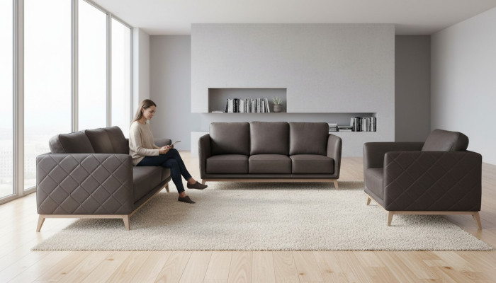 Leder Design Couch Polster Sitz 2+1+1 Garnitur Sofa Garnituren Kunstleder Set
