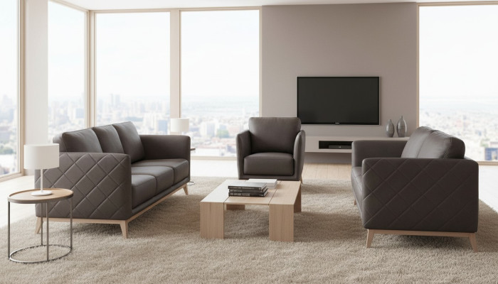 Leder Design Couch Polster Sitz 2+1+1 Garnitur Sofa Garnituren Kunstleder Set
