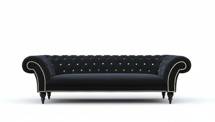 Látka Design Pohovka Potah Textil Moderní Pohovka Chesterfield 3 Místná Černá