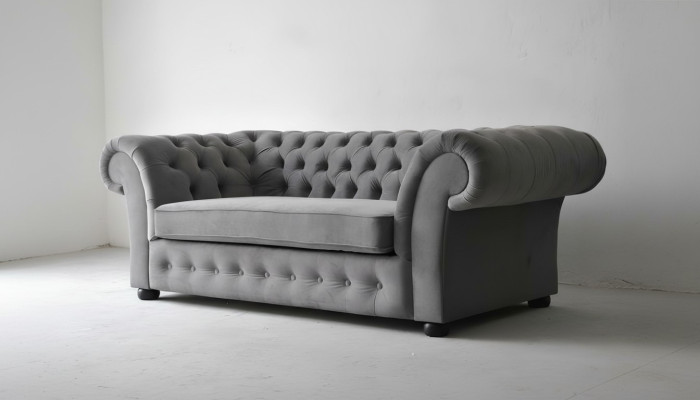 Sofa 3 Sitzer Stoff Design Couch Polster Sofas Textil Modern Chesterfield Grau