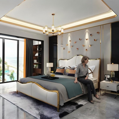 Postelní polštář Design Luxus Dvojitá hotelová postel Manželská 180x200 cm Ložnice Kůže