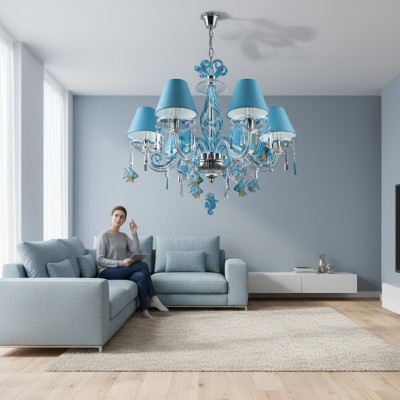 Moderní lustr Křišťál Modrá lampa