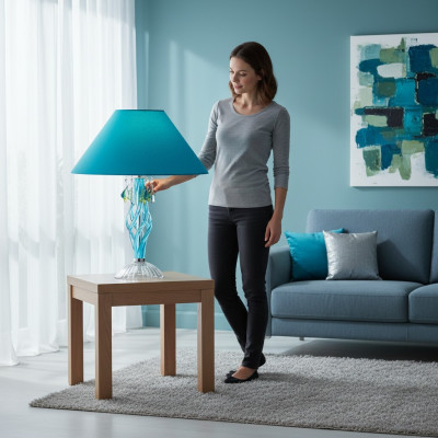 Stolní lampa v antickém stylu se šustěnými lampami a krystaly.