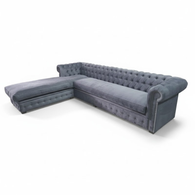 Samt Ecksofa Chesterfield Textil Stoff Eckcouch Sofa Polster Couch Eckgarnitur