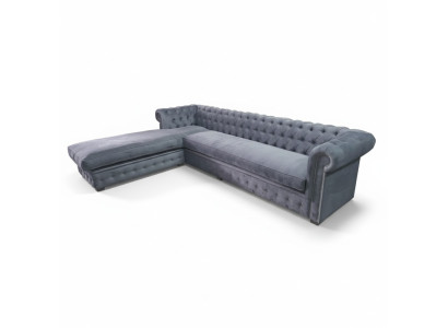 Samt Ecksofa Chesterfield Textil Stoff Eckcouch Sofa Polster Couch Eckgarnitur