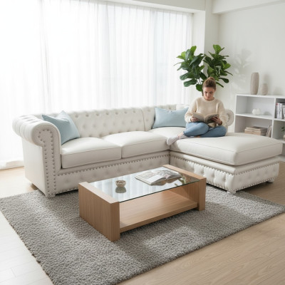 Sofa Samt Ecksofa Chesterfield Textil Stoff Eckcouch Polster Couch Eckgarnitur