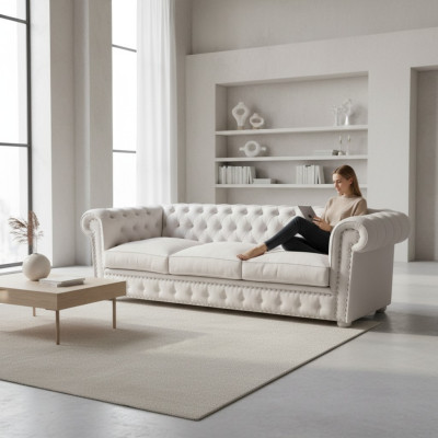 Chesterfield třímístná pohovka potahovaná kůží, pohovky designu.
