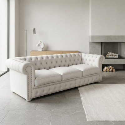 Chesterfield třímístná pohovka potahovaná kůží, pohovky designu.