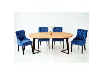 Braun-Blaue Esszimmer Möbel Designer Holz Esstisch mit 6x Polster Chesterfield Stühlen