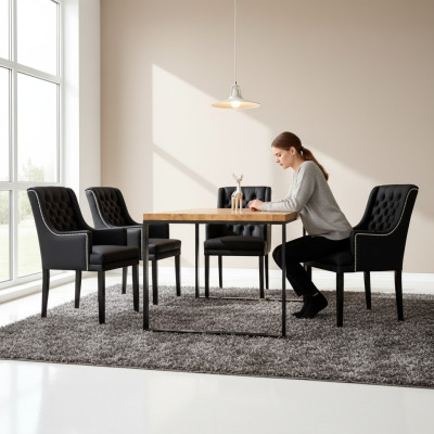 Esszimmer Tisch + 4 Chesterfield Stühle Luxus Esszimmer Gruppe 5tlg. Set