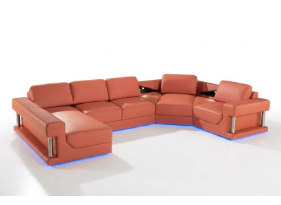 Přeloženo z němčiny do češtiny: Kůžená sedací souprava pohovka rohová sedací souprava moderního designu se USB portem