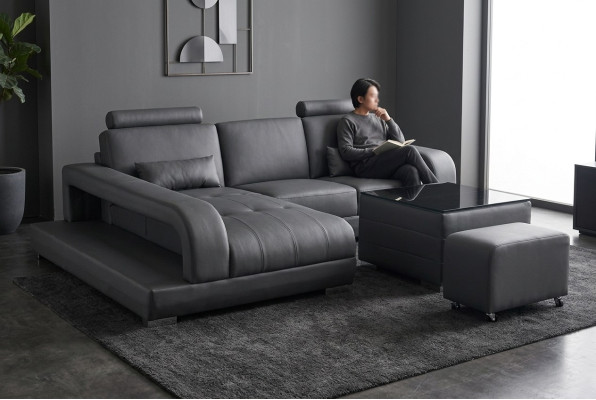 XXL Couch Leder Wohnlandschaft Garnitur Design Modern Sofa L-Form mit USB Tisch