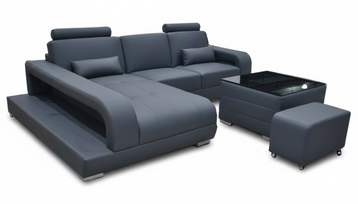 XXL Couch Leder Wohnlandschaft Garnitur Design Modern Sofa L-Form mit USB Tisch