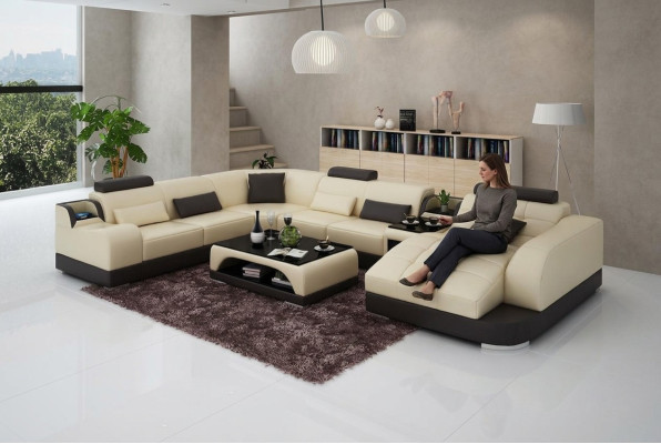 Eckgarnitur Leder Sofa Wohnzimmer Wohnlandschaft Polsterecke Sitzgarnituren +USB
