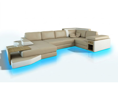 XXL Design Ecksofa Big Sofa mit USB Couch Wohlandschaft U Form Leder Textil Ecke