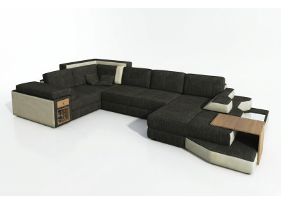 XXL Design Big Sofa mit USB,Ecksofa Couch Wohlandschaft U Form Leder Textil Ecke