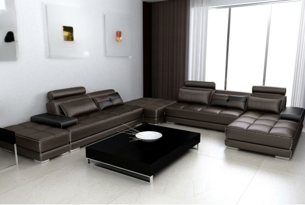 Ledersofa Couch Wohnlandschaft Ecksofa Eck Garnitur Design Modern Sofa + USB Neu