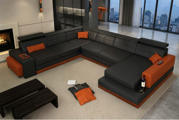 Ledersofa Couch Neu Wohnlandschaft Ecksofa Eck Garnitur Design Modern Sofa + USB