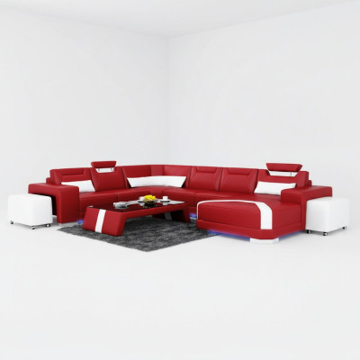 Ledersofa Couch Wohnlandschaft Ecksofa Eck Garnitur Design Modern Sofa + USB Neu
