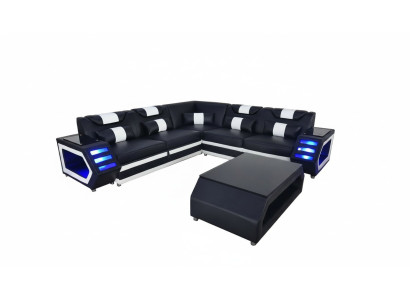 Komplett Set Garnitur Eckcouch Ecksofa Couch Polster Eckgarnitur + Tisch + USB