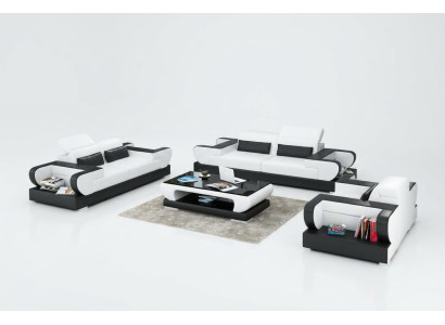 Ledersofa Couch Wohnlandschaft 3+2+1 Sitzer Garnitur Design Modern Sofa mit USB