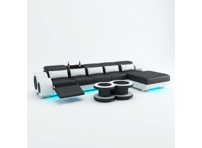 Ledersofa Couch Wohnlandschaft Ecksofa Eck Garnitur Design Modern Sofa mit USB