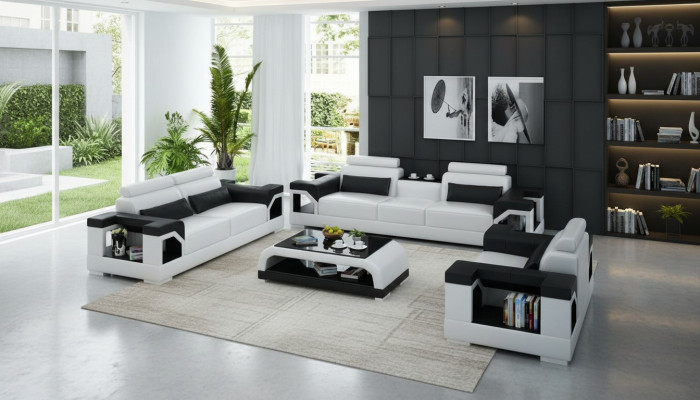 Kůže Sofa Pohovka Obývací sestava 3+2+1 Sezení Souprava Design Moderní pohovka s USB
