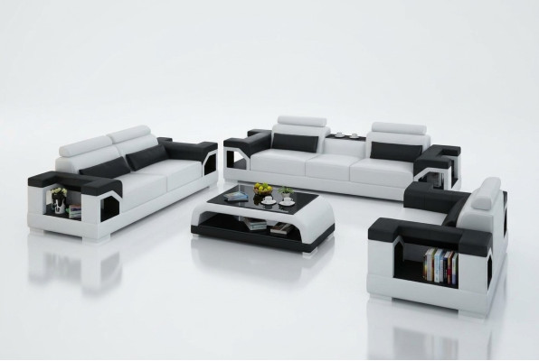 Kůže Sofa Pohovka Obývací sestava 3+2+1 Sezení Souprava Design Moderní pohovka s USB