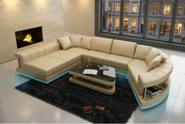 Kůžená pohovka Sedací souprava rohová sedací souprava Design Moderní Rozkládací pohovka + USB!