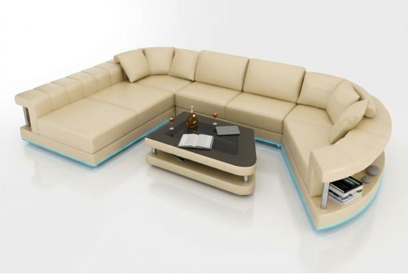 Kůžená pohovka Sedací souprava rohová sedací souprava Design Moderní Rozkládací pohovka + USB!