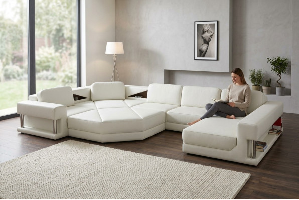 Modern Ecksofa mit USB Couch Polster Leder Design Sofa Garnitur Wohnlandschaft