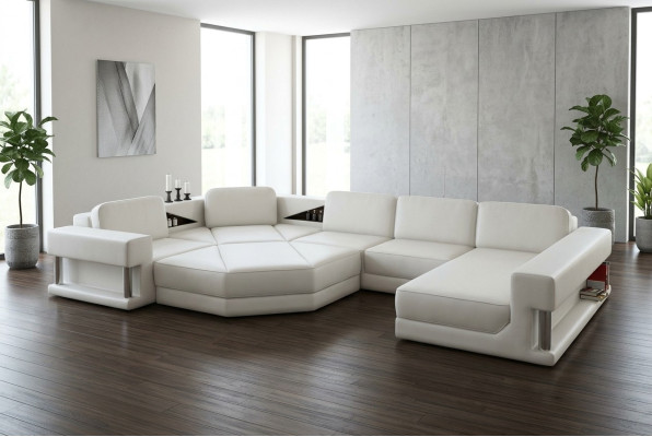 Modern Ecksofa mit USB Couch Polster Leder Design Sofa Garnitur Wohnlandschaft