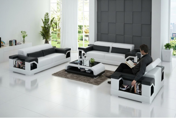 Ledersofa Couch Sofagarnitur Set 3+2+1Sitzer Garnitur Design Modern Sofa mit USB