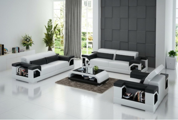Ledersofa Couch Sofagarnitur Set 3+2+1Sitzer Garnitur Design Modern Sofa mit USB