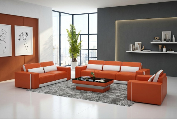 Ledersofa mit USB,Couch Wohnlandschaft Sofagarnitur Sofa Garnitur Design Modern