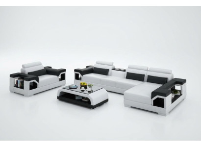 Ledersofa Wohnlandschaft Ecksofa Sessel Couch Garnitur Design Modern Sofa + USB